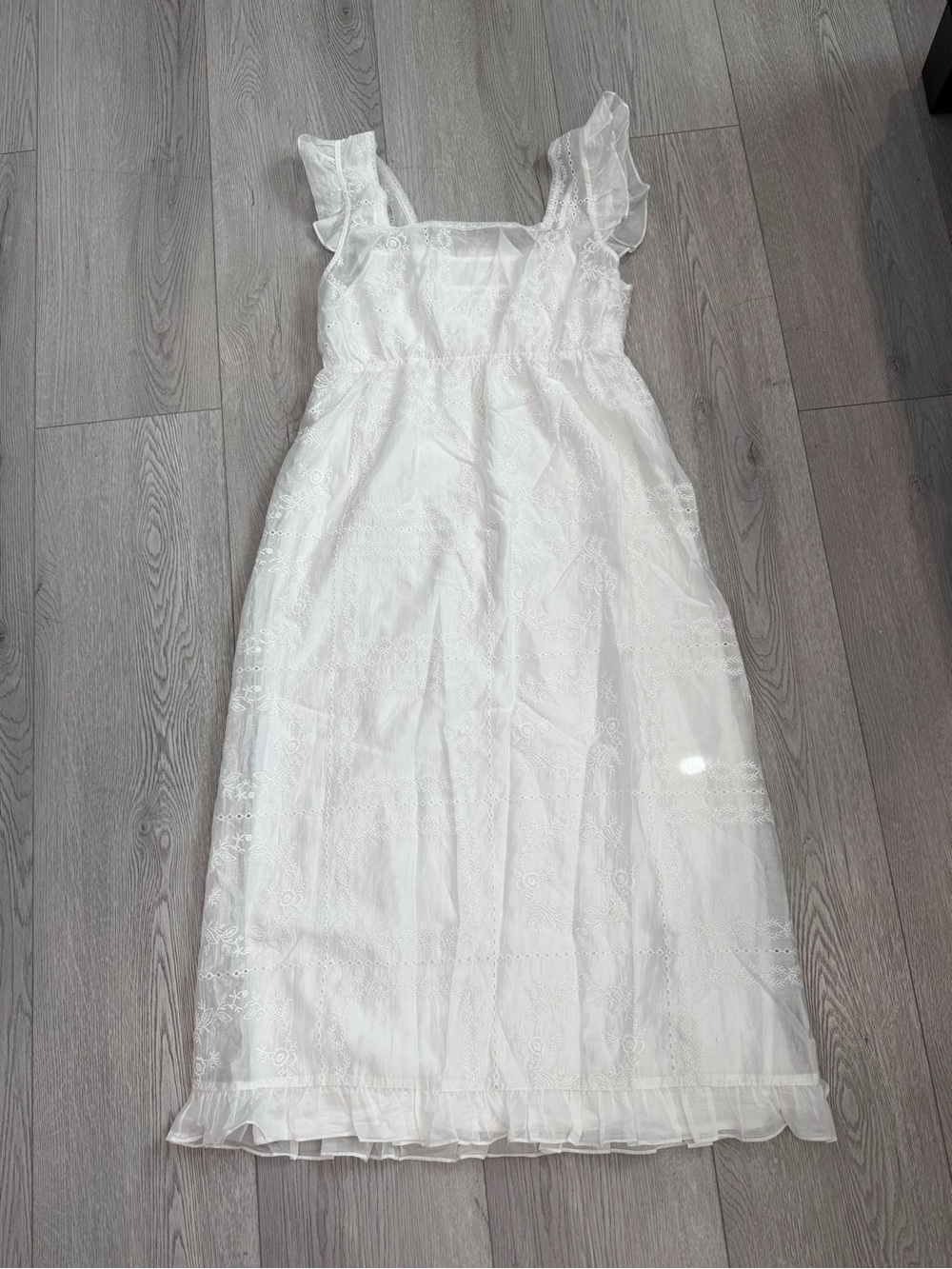 White Eyelet Ruffle Maxi Dress